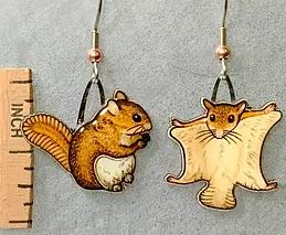 Flying Squirrel Earrings - with ruler for scale