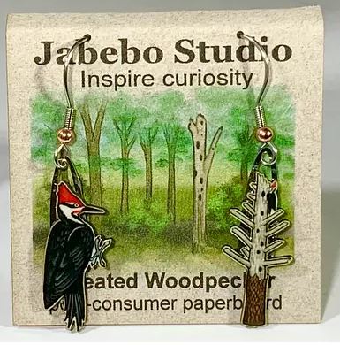 Pileated Woodpecker Earrings with packaging