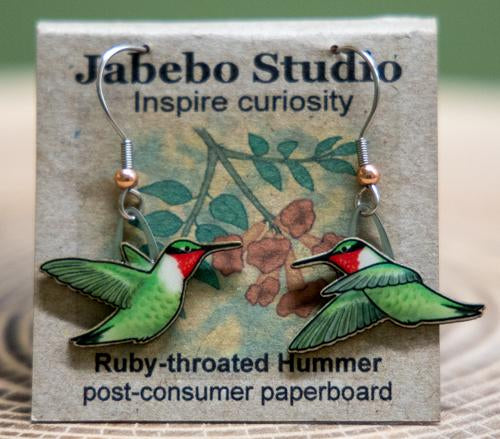 Ruby-Throated Hummingbird earrings