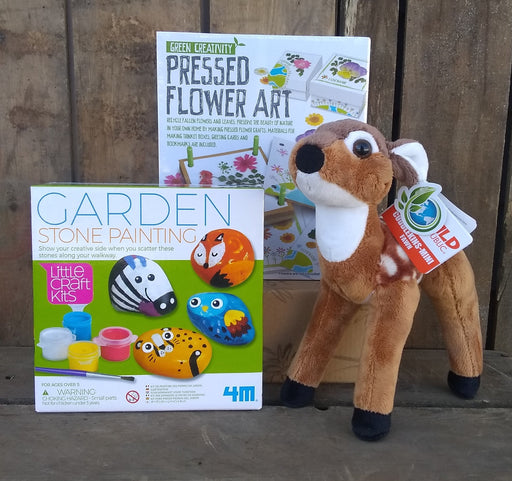 Flora and Fawn Summertime Bundle - Garden stone painting kit, Pressed flower art, fawn stuffed animal