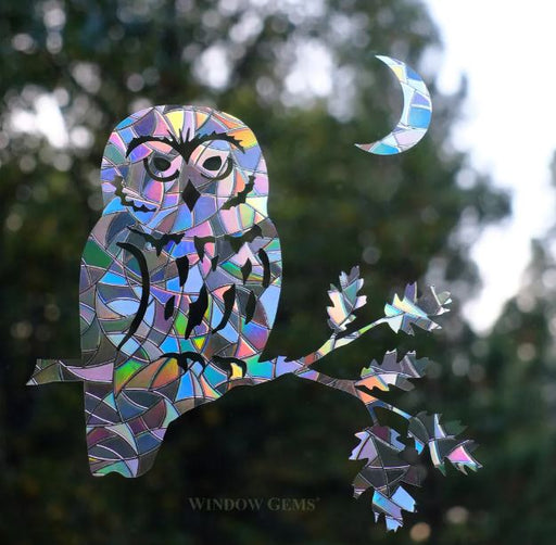 Saw-Whet Owl Window Cling - owl and moon