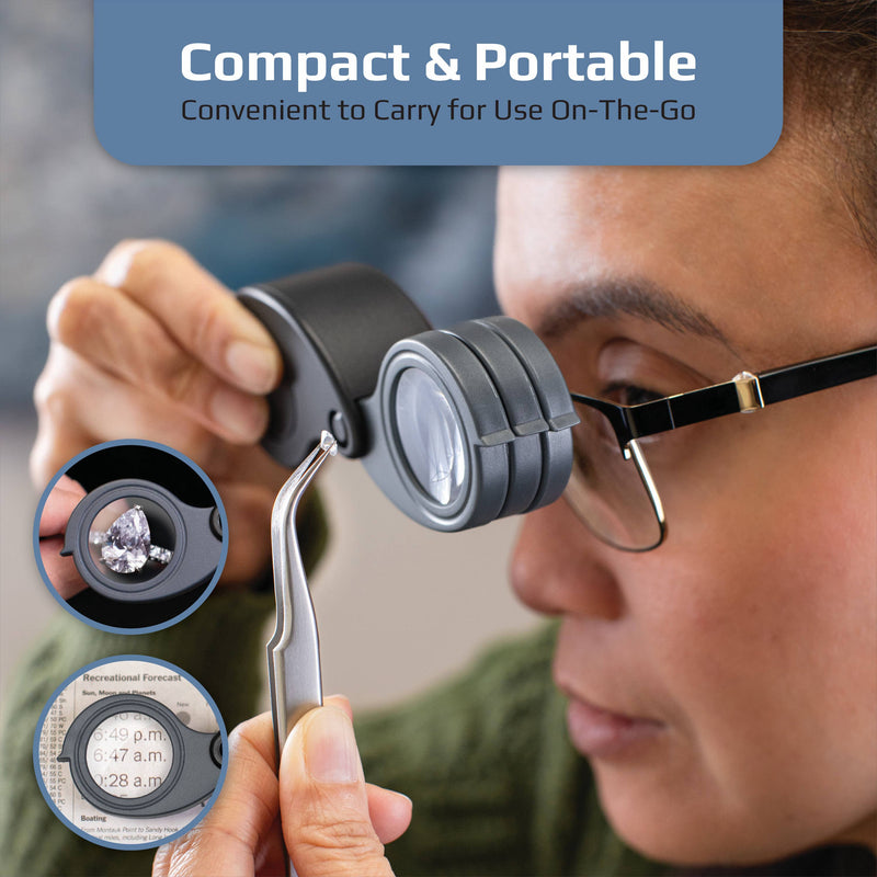 Folding Loupe Magnifying Glass With Built-In Case - 5x/10x/15x 