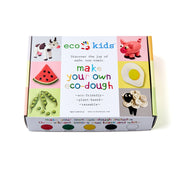 Box of eco-kids make your own eco-dough kit with colorful illustrations on a white background