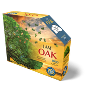 Jigsaw puzzle box featuring an image of an oak tree with 'I AM OAK' text.
