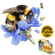 Jigsaw puzzle featuring bumblebee on blue flower