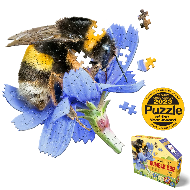 Jigsaw puzzle featuring bumblebee on blue flower