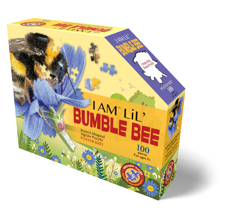 I Am Lil' Bumble Bee puzzle box featuring a bumble bee and blue flowers on a yellow background