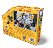 Puzzle box with photo of children assembling bee themed puzzle, illustration of large size puzzle piece
