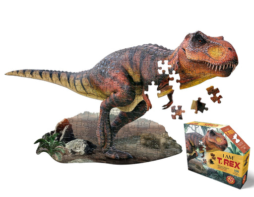 Partially assembled T-Rex puzzle with packaging
