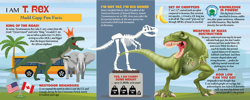 Colorful educational poster about T. Rex with illustrations and text.