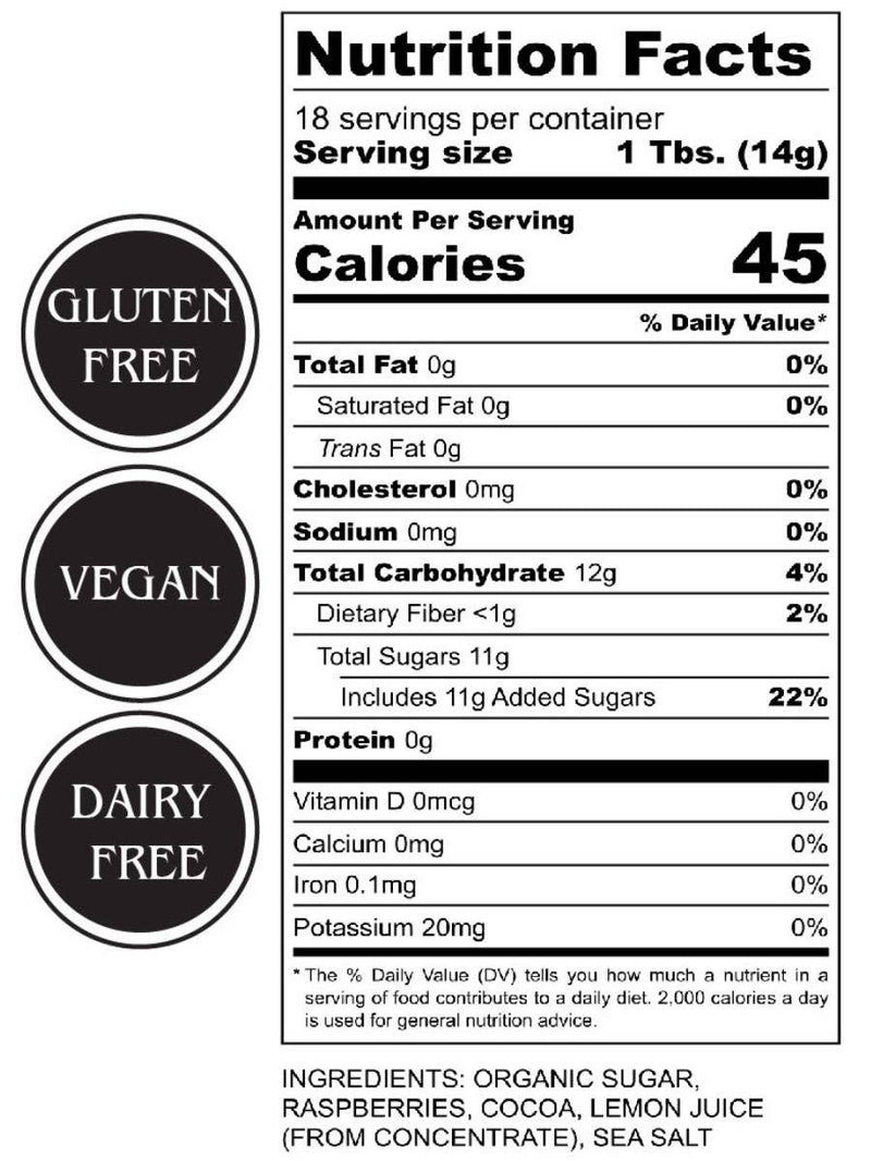 Raspberry Dark Chocolate Sauce
ingredient and nutritional information