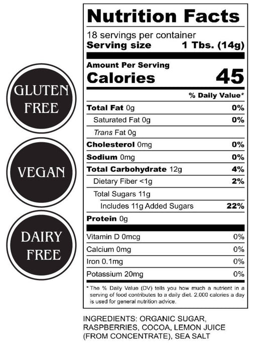 Raspberry Dark Chocolate Sauce
ingredient and nutritional information