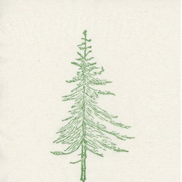 Green pine tree linocut print 