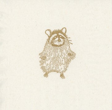 linocut print of a raccoon 