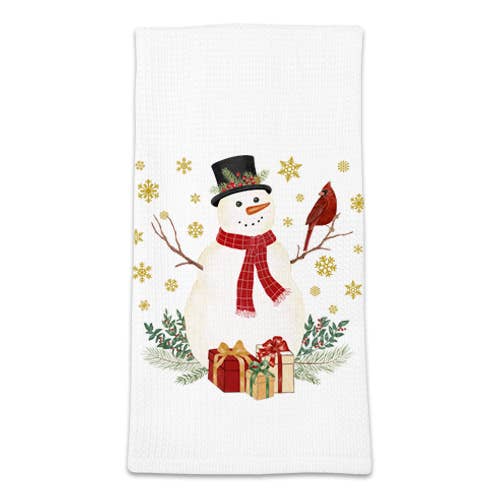 Waffle Towel - Snowman & Cardinal