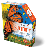 Jigsaw puzzle box featuring a butterfly design. 