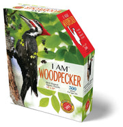 Woodpecker-themed jigsaw puzzle box with a bird illustration on a white background