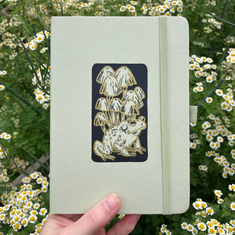 Frog and Mushrooms Eco-Friendly Upcycled Kiwi Notebook