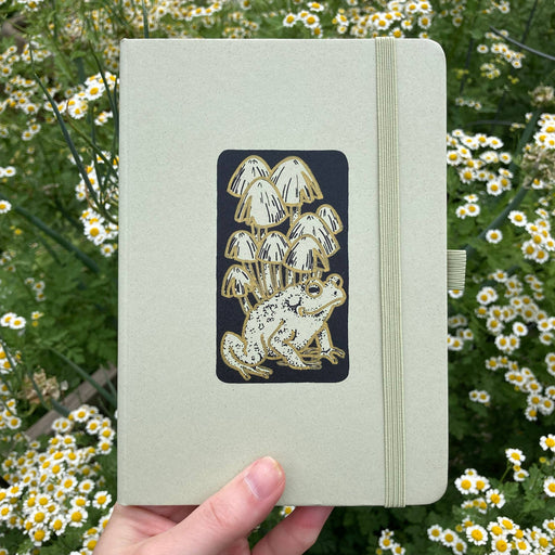 Frog and Mushrooms Eco-Friendly Upcycled Kiwi Notebook
