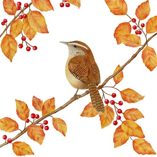Single Flour Sack Towel - Wren and Fall Leaves