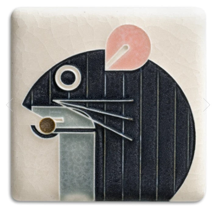 3x3 Charley Harper Mouse Tile with Cream Background