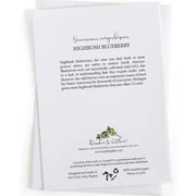 Highbush Blueberry text information and product branding on white background