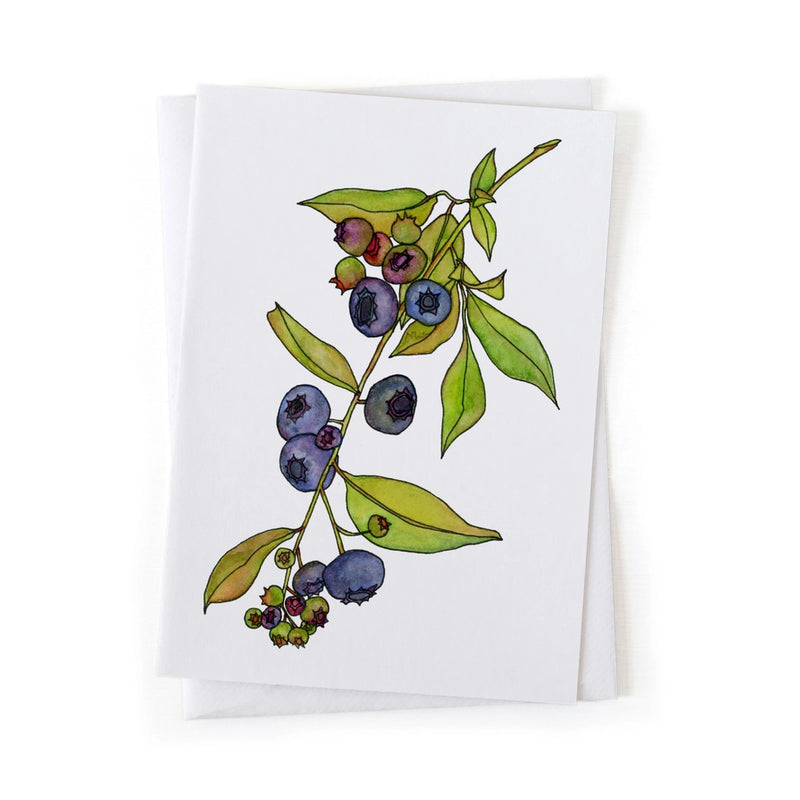Greeting card featuring a blueberry illustration on a white background