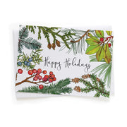 Holiday card with native evergreen branches and berries on a white background