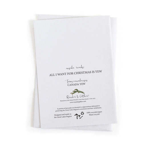 Back of a greeting card All I Want for Christmas is Yew