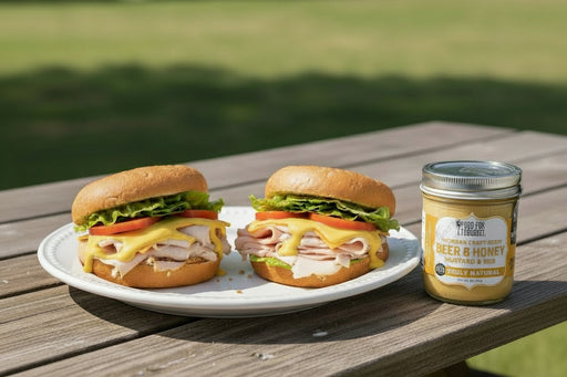 Jar of Michigan Craft Brew Beer & Honey Mustard & Rub with 'Food for Thought' label on a white background