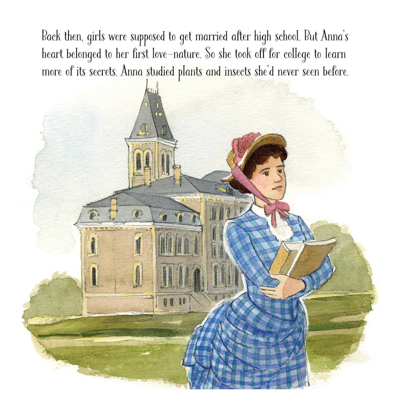 Out of School and Into Nature: The Anna Comstock Story
Illustration of young woman  going to college