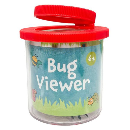 Clear container with red lid labeled 'Bug Viewer' on a white background