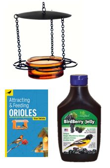 Oriole Feeder Beginner's Bundle - Floral Feeder in orange, BirdBerry Jelly, and Attracting and Feeding Orioles book
