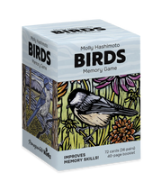 Memory game box with bird illustrations on a white background