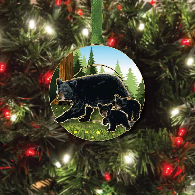 Ornament with bear and cubs design on a holiday tree