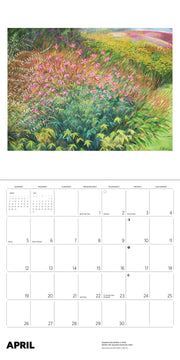 Calendar page for April with a garden scene on the top and calendar grid below.