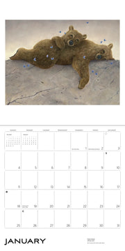 Calendar page for January with bears on a textured surface