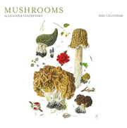 2026 calendar cover featuring illustrations of mushrooms on a white background