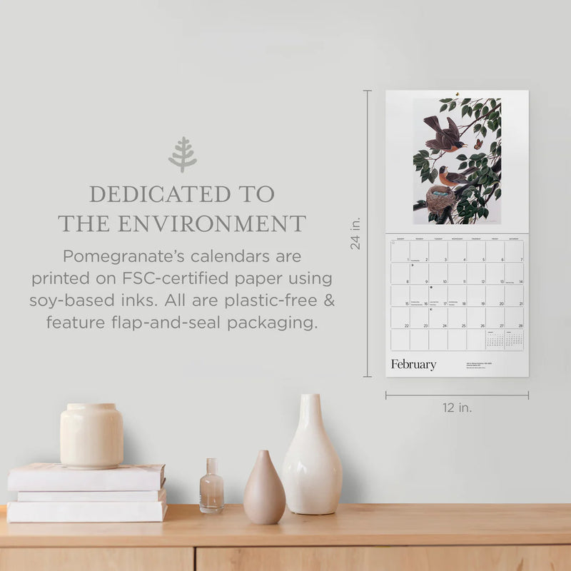 Pomegranate calendar on a wall with environmental information text