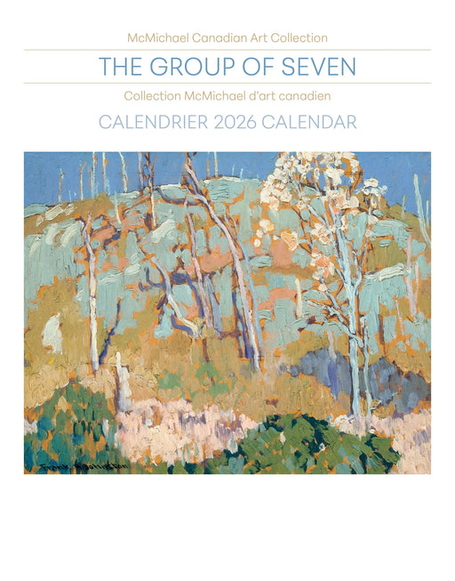 Calendar cover featuring a painting of trees with a blue sky, labeled 'The Group of Seven' from McMichael Canadian Art Collection.