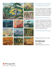 Back of calendar with pictures of artwork done by the Group of Seven with text about the art movement on a white background.