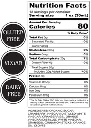Nutrition label for a product with gluten-free, vegan, and dairy-free labels.