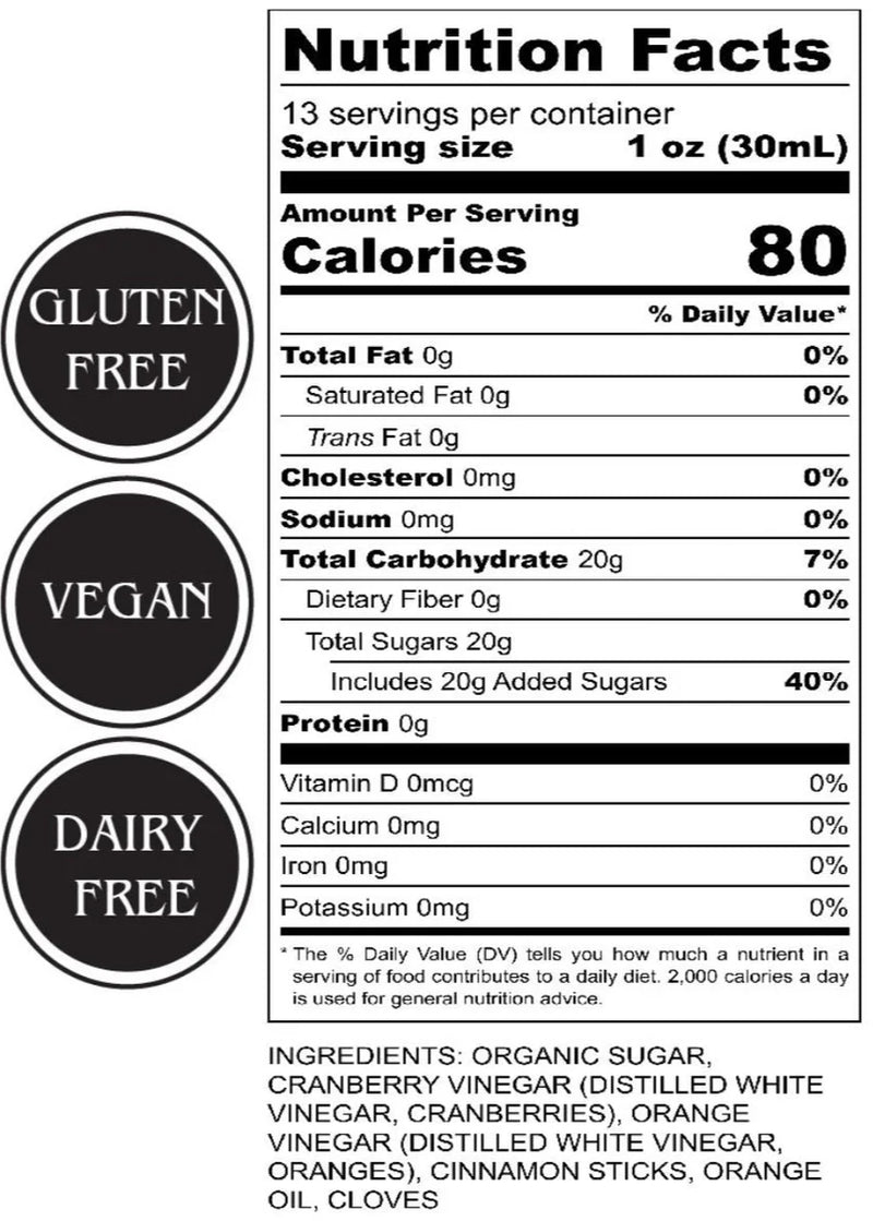 Nutrition label for a product with gluten-free, vegan, and dairy-free labels.