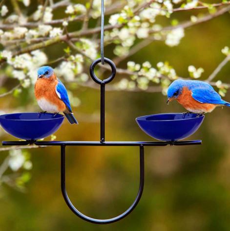 Mosaic Birds Side By Side Poppy Feeder with bluebirds