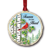Ornament - image red cardinal on birch tree with text Forever in my Heart