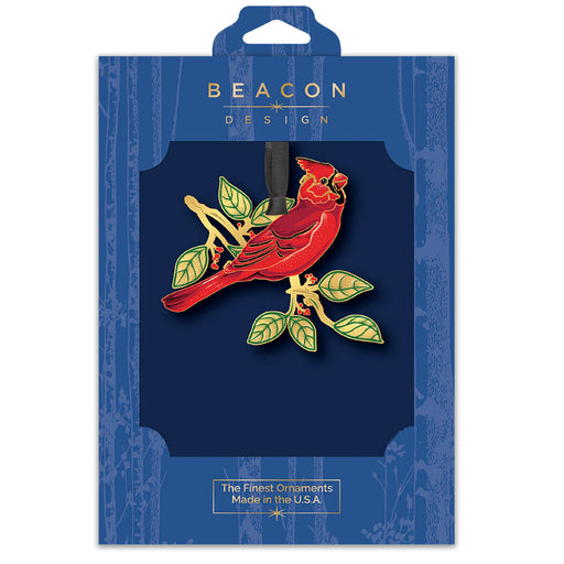 Beacon Design cardinal ornament in blue product packaging on a white background
