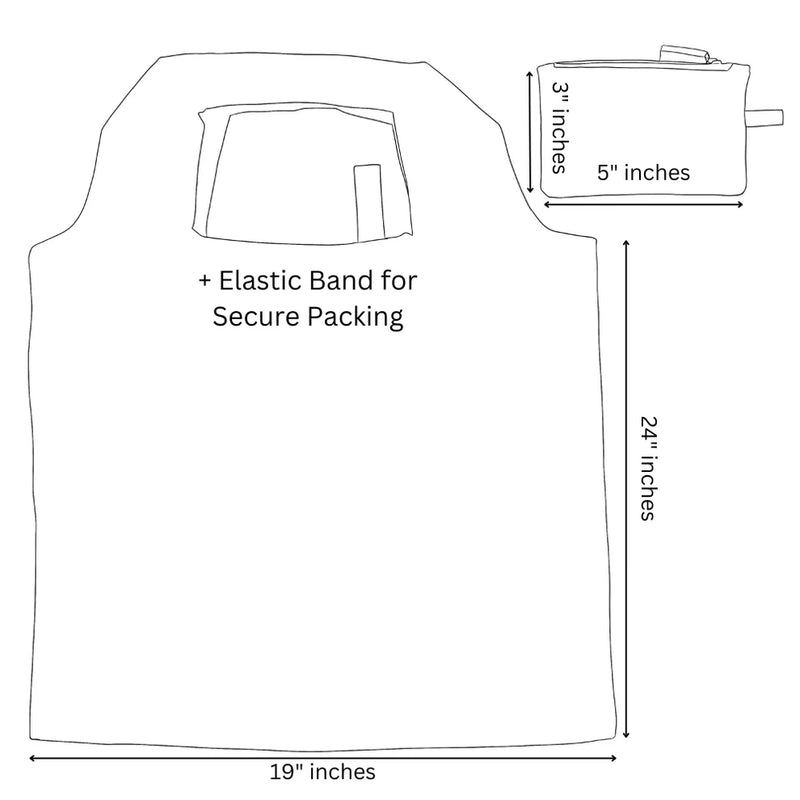Measurement chart of a compact tote bag with dimensions 