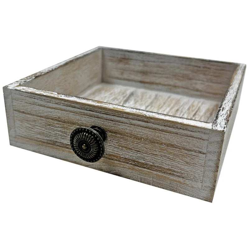 Napkin Caddy - Distressed White Rustic Pine Wood