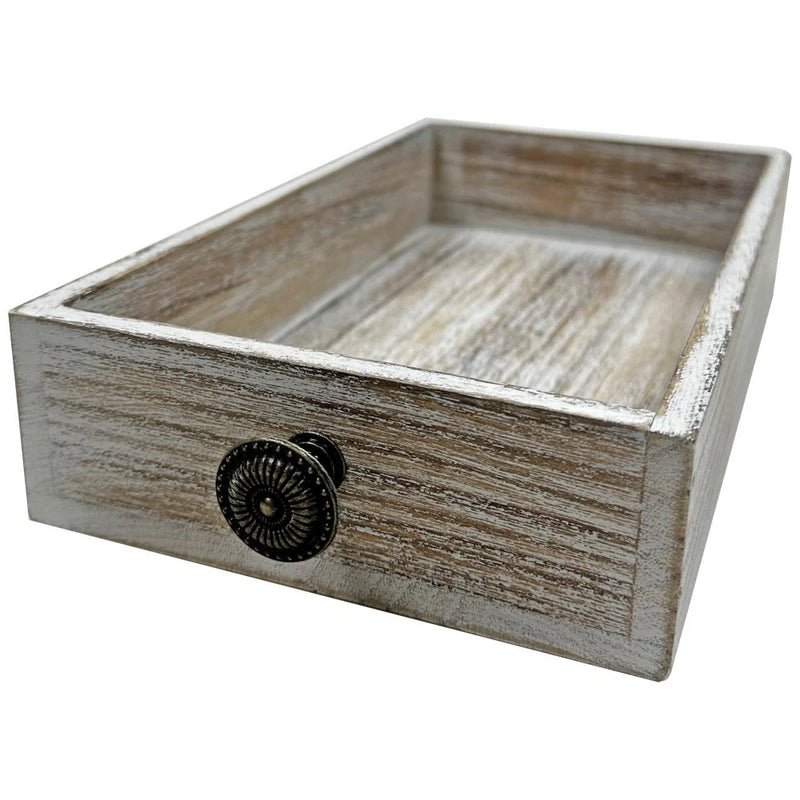 Napkin Caddy - Distressed White Rustic Pine Wood