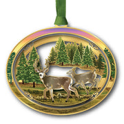 Decorative ornament with deer and forest design on a white background